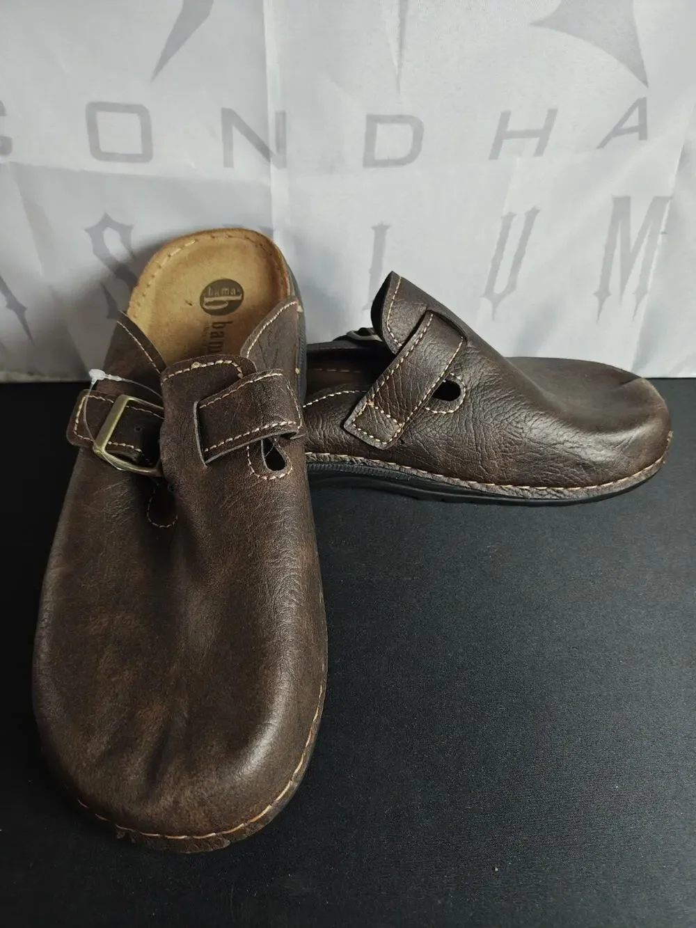 BAMA Men's 10 / 43 Leather Clog Toe Sandal Mule Brown New Imperfections